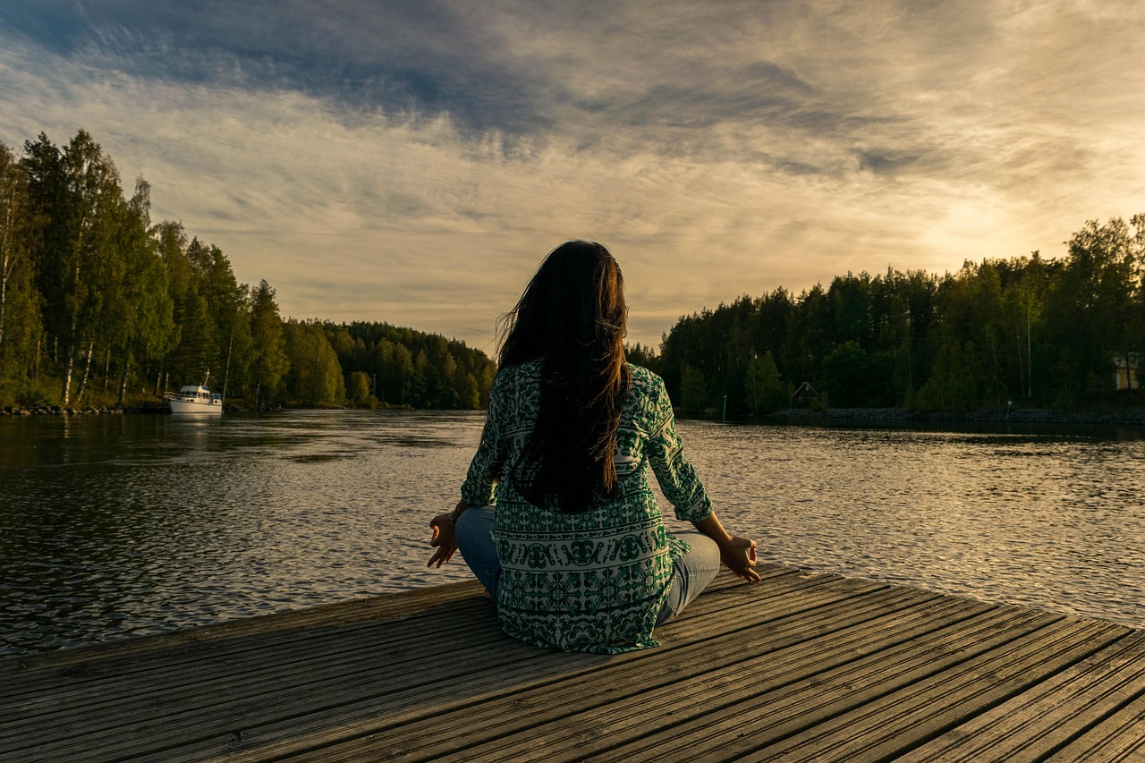 heros-img yoga, woman, lake, outdoors, lotus pose, meditation, nature, mindfulness, balance, meditating, wellness, sunset, twilight